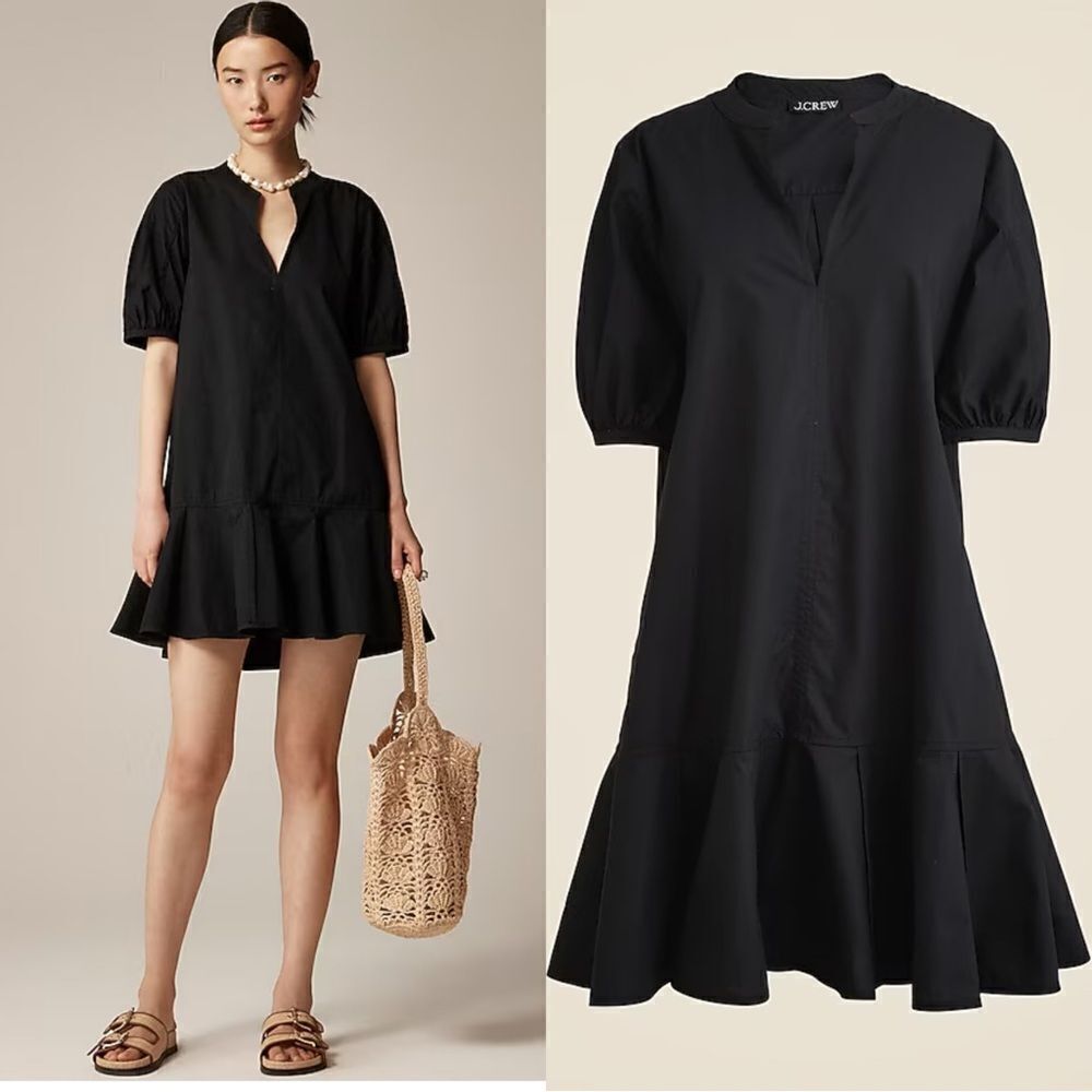NWT J CREW Delilah dress in cotton poplin in black